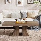 Tribesigns Wood Coffee Table, 47-Inch Rectangular Center Table with Thick Wooden Base, Farmhouse Wood-Look Cocktail Table for Living Room (Brown)