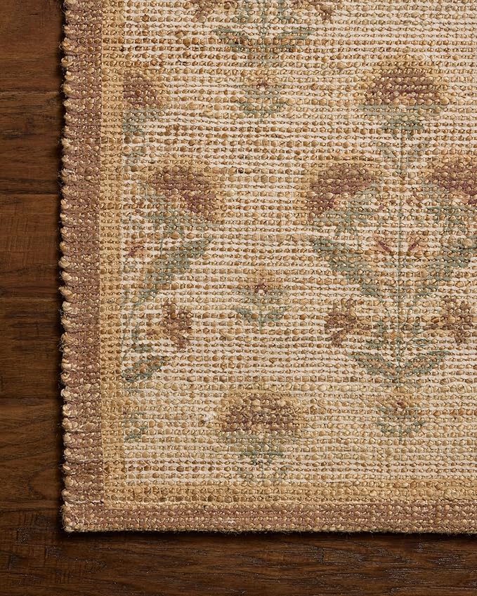 Loloi Chris Loves Julia Rue Collection RUE-01 Wheat/Sage 7'-6" x 9'-6" Area Rug Jute Neutral Floral Living Room Bedroom Rug