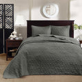 Madison Park Quebec Reversible Quilt Set Damask Design, Double Sided Stitching All Season, Lightweight Bedspread Bedding Set, Matching Sham, Dark Grey, Full(96"x110") 3 Piece