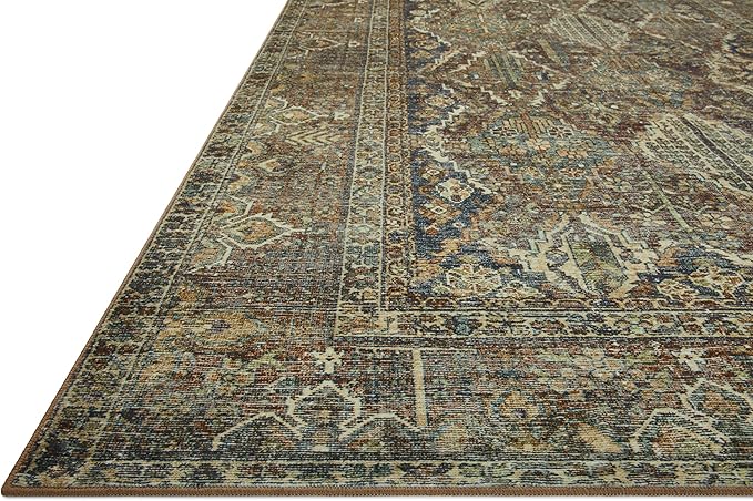 Loloi Magnolia Home by Joanna Gaines Banks Collection BAN-05 Spice/Blue 3'-6" x 5'-6" .13" Pile Height, Machine Washable, Accent Rug