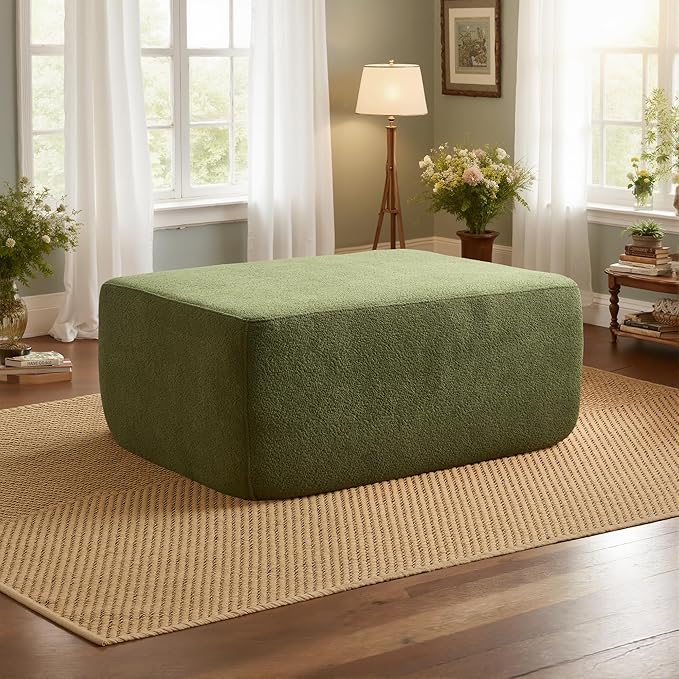 37.1" Ottoman for Couch, Teddy Fleece Memory Foam Ottoman Cloud Boneless Sectional Couch for Living Room Foot Stools No Assembly Require, Cloudy Velvet,Green