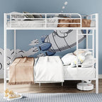 Merax Full Over Full Metal Bunk Bed with Ladder and high Guardrail, Able to Split, Storage Space, No Box Spring Needed, Noise Free, White
