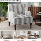 Accent Chair, Mid Century Modern Comfy Armchair for Living Room, Linen Fabric Single Sofa Lounge for Reading Bedroom Apartment Waiting Room with Wood Legs (Grey Stripe, Set of 2)