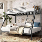 Bellemave Twin Over Full Bunk Bed for Teens, Twin Over Full Bunk Bed Frame with Build in Ladder and Full Length Guardrail, Easy Assemble Bunkbeds, Mattress Not Included, Black