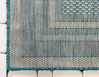 Unique Loom Outdoor Border Collection Area Rug - Soft Border (8'x 11' 4" Rectangle, Teal/ Ivory)