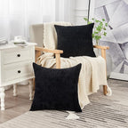 GAWAMAY Decorative Chenille Throw Pillow Covers 26x26 Inch Pack of 2, Soft Square Couch Pillow Cover for Sofa Cushion Living Room Bedroom Solid Dyed Oversized Pillowcases Black 66x66cm (ONLY Covers)