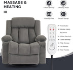 Power Swivel Rocker Recliner Chair with Heat and Massage, USB and Type-C Charging Port, Electric Glider Rocking Chairs, Oversized Recliner Chairs for Adults(Fabric, Grey)