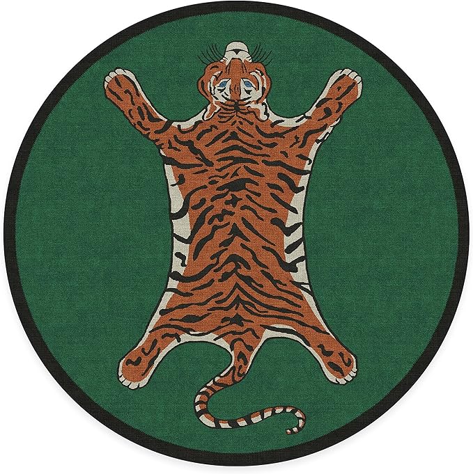 RUGGABLE x Jonathan Adler Machine Washable Modern Area Rug – Tiger Emerald 8 ft Round, Stain-Resistant, Non-Slip – Large Rugs for Living Room, Bedroom, Hallway, Entryway & Office–with Standard Pad