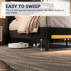 Allewie Upholstered Full Size Platform Bed Frame with LED Light and Charging Station, Button Tufted High Headboard, Wingback Design, Noise Free, Easy Assembly, No Box Spring Needed, Black