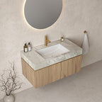Bathroom Vanity with Sink 36 Inch, Floating Bathroom Vanity Sink Cabinet with Drawer and Door, Undermount Sink & Light Gray Sintered Stone Top, Pre-Assembled, White Oak