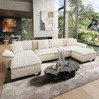 HERA'S HOUSE Oversized Modular Sectional Sofa, 158" U Shaped Cloud Couch with Ottoman and Throw Pillow, Mixed Fabric Sleek Couches for Living Room, Beige