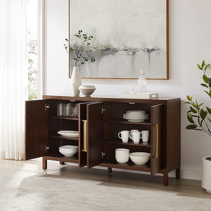 Crosley Furniture Darcy Modern Sideboard Buffet Cabinet with Storage Shelves, Living Room, Kitchen, Dining, Dark Brown