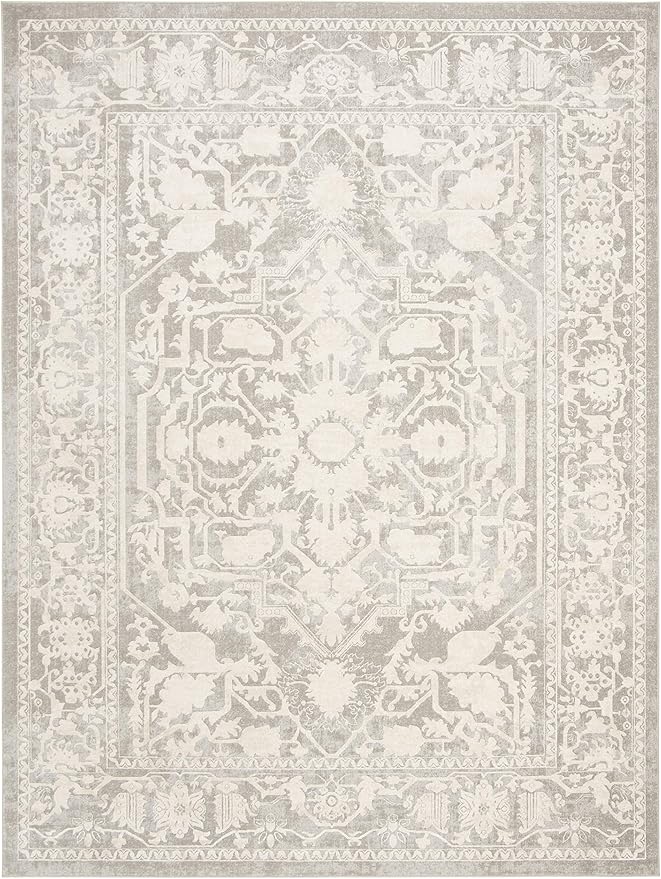 SAFAVIEH Area Rug 9x12 - Reflection Collection - Large - Light Grey & Cream, Non-Shedding & Easy Cleaning, Ideal for Living Room, Bedroom, Dining Space (RFT665C)