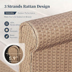 Patio Furniture Set 6 pcs, Wicker Rattan Sofa with 5.5” Thick Waterproof Cushions, 2 Chairs, 2 Ottomans and Coffee Table, All Weather Outdoor Conversation Set for Backyard Deck, 7 Seats Beige