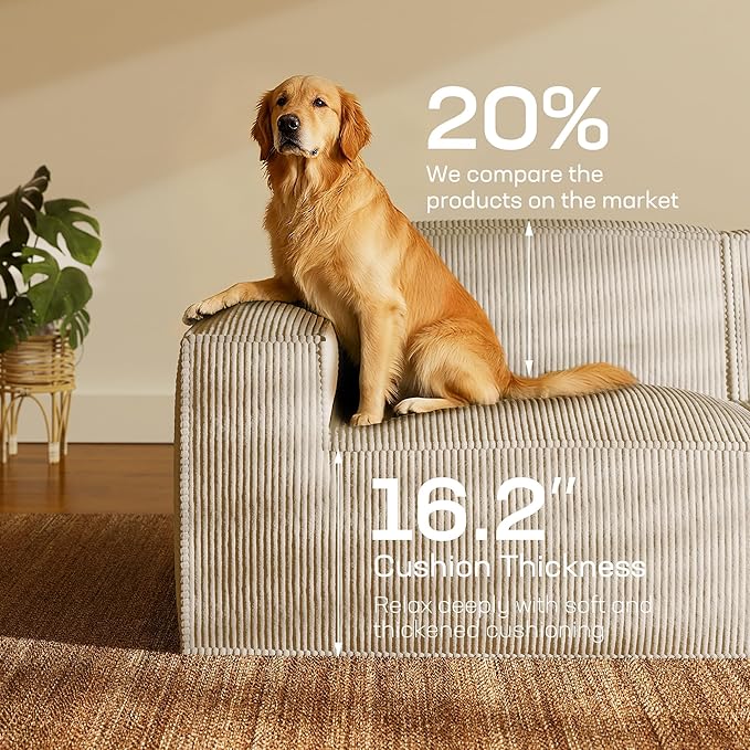 Marsail Modular Sectional Sofa, 111" L-Shaped Modular Sectional Couch with Deep Seat, Freely Combinable Sectional Clound Sofa for Living Room, No Assembly, Plush Corduroy Fabric, White