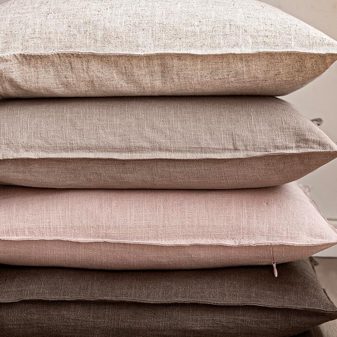 Foindtower Pack of 2, Decorative Linen Solid Throw Pillow Covers Soft Accent Cushion Case Boho Farmhouse Pillowcase for Chair Couch Sofa Bedroom Living Room Home Decor 18 x 18 Inch Light Pink