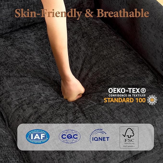 50" Loveseat Sofa Cloud Couch Small | Mini Chenille Love Seat Couches with 2 Pillows | 27.16" Deep Seat for Small Spaces Bedroom Dorm Apartment | Black