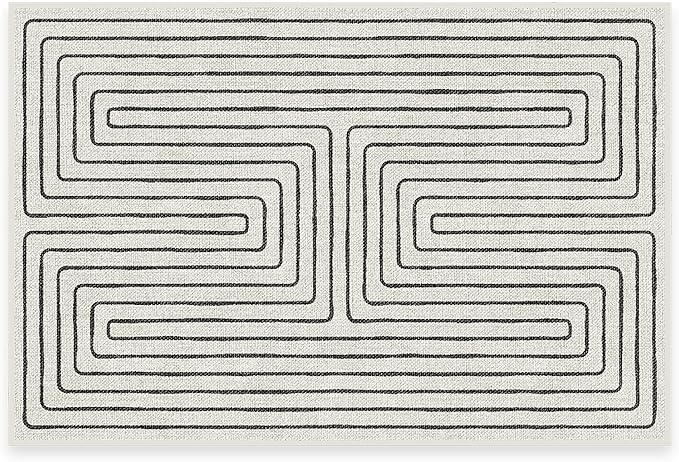 RUGGABLE x Jonathan Adler Machine Washable Modern Area Rug – Labyrinth Black/Ivory 2x3, Stain-Resistant, Non-Slip – Small Rugs for Living Room, Bedroom, Hallway, Entryway & Bathroom–with Standard Pad