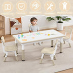 Adjustable Kids Table Chairs Set – Graffiti Desktop, Multi-Activity Height-Adjustable Toddler Study Desk for Ages 3-8 – Ideal for Home, Classroom, Daycare (B-Wood, 4 Chairs-47.2" L x 23.6" W)
