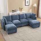 4-Seater Modular Sectional Cloud Sofa with 2 Ottomans, U-Shaped Couch for Living Room, Modern Deep Seat Sofa with Soft Back Cushions, Chenille Blue