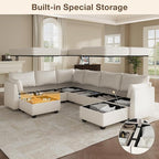 Modular Sectional Sofa Couches, Large Convertible Modular Couches with Storage, 8-Seater Sectional Sofa for Living Room, U Shaped Sectional Couch Sleeper Sofa with Chaise (Beige, 8 Seats)