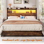 Aheaplus Headboard for Full Size Bed Frame, Headboards with Outlets, USB Ports and LED Light, Head Board with Storage, Height Adjustable, Sturdy and Stable Headboard, Full Size, Rustic Brown