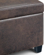 SIMPLIHOME Avalon 48 inch Wide Contemporary Rectangle Storage Ottoman Bench in Distressed Brown Vegan Faux Leather, Assembled, for the Living Room, Entryway and Family Room