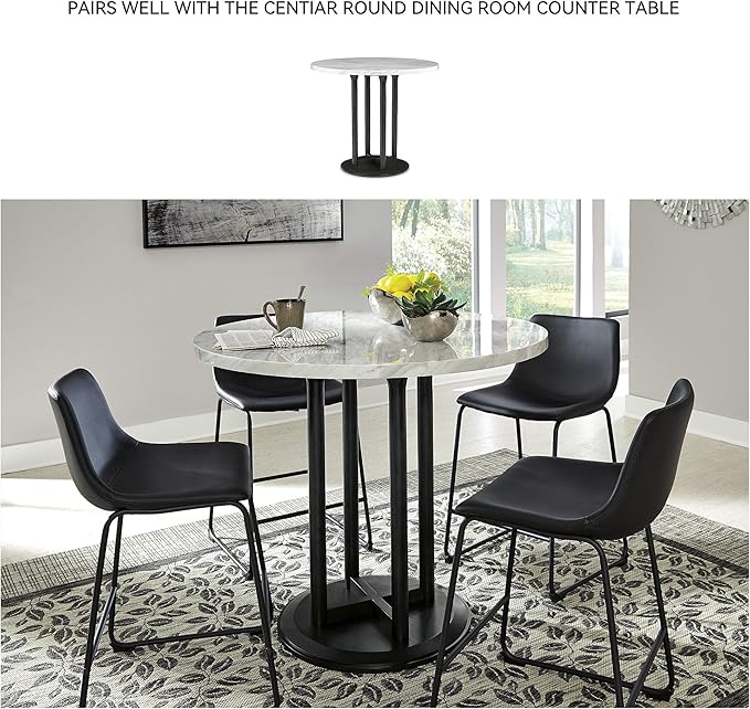 Signature Design by Ashley Centiar 24" Counter Height Modern Bucket Barstool, 2 Count, Black