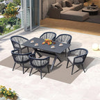 PURPLE LEAF Patio Dining Set for 6 All-Weather Wicker 7 Piece Aluminium Outdoor Table and Chairs Set Included Cushions for Backyard Indoor Decor Kitchen Modern Outdoor Furniture Set Grey and Navy