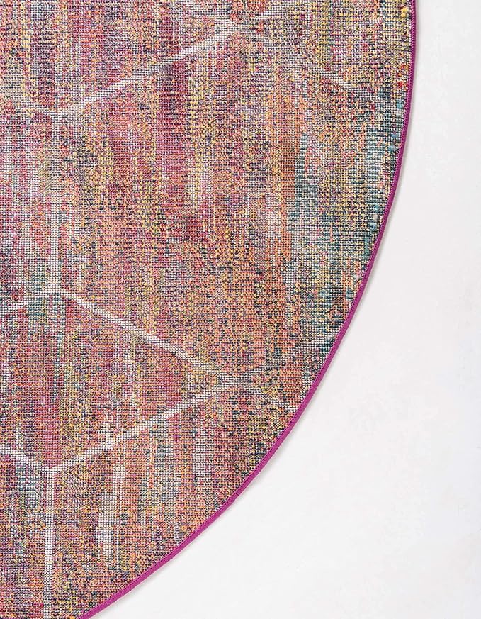 Unique Loom Trellis Frieze Collection Area Rug - Geometric (4' Round, Multi/ Ivory)