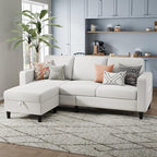 Sectional Sofa and Couches for Living Room, 78'' Beige 3 Seat L-Shaped Couch with Movable Ottoman, Comfy Linen Convertible Sectionals Sofas with Chaise for Apartment, Office, Small Space
