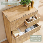 Fluted Dresser for Bedroom, 48" H 7 Drawer Dressers, Wood Tall Dresser Storage Organizer, Modern Bedroom Chest with Deep Storage for Closet Hallway, Entryway, Living Room Natural