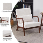 Accent Chairs, Set of 2 Mid-Century Modern Chair with Pillow, Armchair with Solid Wood, Reading Relaxing Leisure Chair for Living Room（White）