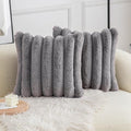 Neelvin Grey Faux Fur Cozy Soft Striped Decorative Throw Pillow Covers 22x22 inch Set of 2,Velvet Pillowcase Cushion Case for Sofa Couch