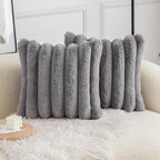 Neelvin Grey Faux Fur Cozy Soft Striped Decorative Throw Pillow Covers 20x20 inch Set of 2,Velvet Pillowcase Cushion Case for Sofa Couch
