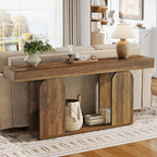 Tribesigns 70.9-Inch Extra Long Sofa Table, Farmhouse Console Tables with Wood Frame and Storage Shelf, 2-Tier Wood Table Behind Couch for Living Room, Hallway, Foyer, Vintage Brown