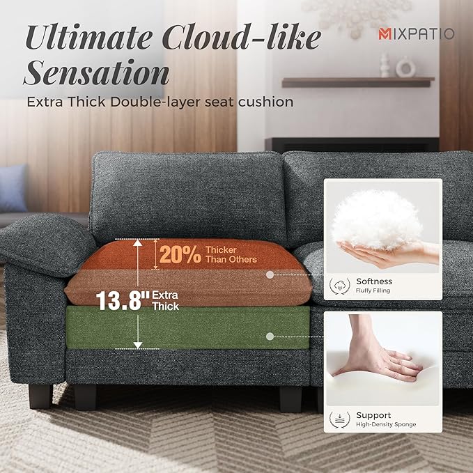 87-Inch L Shaped Sectional Sofa with Cloud Cushions, Deep Seat Modular Couch Set w/ 3 Seats & 1 Ottomans, Removable Arms, Plush Chenille Upholstery for Living Room, Apartment - Cyan