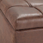 SIMPLIHOME Harrison 36 inch Wide Transitional Square Coffee Table Storage Ottoman in Distressed Umber Brown Vegan Faux Leather, Assembled, For the Living Room and Bedroom