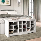 Prepac White Shoe Cabinet, Entryway Bench, Mud Room Organization and Storage Bench with 18 Shoe Cubbies 16"D x 48"W x 24"H