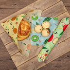 Akeeko Reusable Beeswax Food Wraps - Assorted 9 Packs, Reusable, Plastic-Free Food Storage, 4 Small, 3 Medium, 2 Large Wraps with Assorted Fruits Patterns