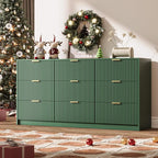 Green Dresser for Bedroom, 9 Drawer Double Dresser, Modern Chest of Drawers for Bedroom, Living Room, Entryway and Closet, 63" L x 15.7" D x 31.5" H