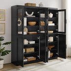 Crosley Furniture Essen 2-Piece Glass Door China Hutch Kitchen Pantry Storage Cabinet Set, Dining Room, Black
