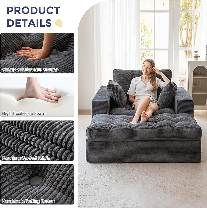 MAXYOYO Sectional Sofa Couch and Chaise Lounge, L Shaped Modern Cloud Couch with Ottoman, Comfy Sofa with Layered Cushion, Tufted Upholstered Sleeper Chair for Living Room, No Assembly Required