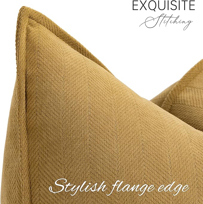 ZWJD Mustard Yellow Throw Pillow Covers 22x22 Set of 2 Chenille Pillow Covers with Elegant Design Soft and Luxurious Decorative Throw Pillows for Couch, Bed, and Home Decor