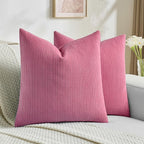 FUTEI Hot Pink Decorative Throw Pillow Covers 18x18 Inch Set of 2,Soft Cozy Wheat Ear Striped Patterns Cushion Cases,Modern Home Decor for Couch Bed Living Room