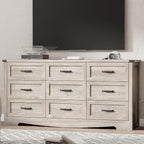 Dresser for Bedroom with 9 Drawers, 63" Wide Wood Chest of Drawers with Deep Drawers & Mental Handle, Modern Dresser TV Stand, Wooden Closet Storage Organizer for Living Room, Hallway, Entryway, Grey