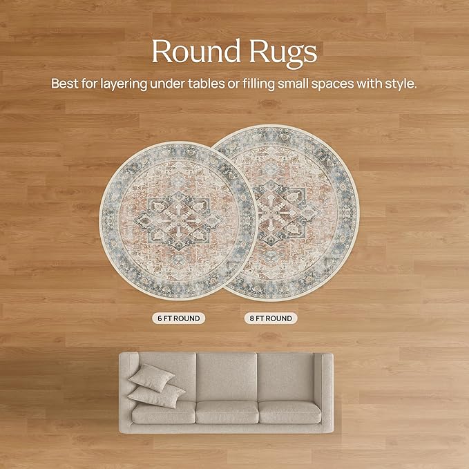 RUGGABLE x Jonathan Adler Machine Washable Modern Area Rug – Venom Sapphire 6 ft Round, Stain-Resistant, Non-Slip – Medium Rugs for Living Room, Bedroom, Hallway, Entryway & Office–with Standard Pad