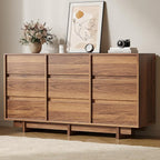 Walnut Dresser for Bedroom, 59" Wide 9 Drawer Dresser, Mid Century Modern Dressers Chest of Drawers, Wooden Large Dressers for Bedroom, Closet