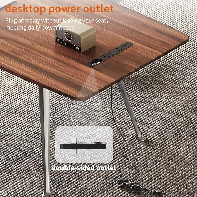 Writing Computer Desk, 60-Inch Large Executive Desk Office Workstation with Chrome-Plated Legs and Built-in Power Outlet, Writing Table Business Furniture, Modern Minimalist Style for Home Office