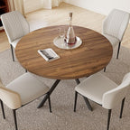 45.3'' Walnut Round Dining Table Set for 4, Mid Century Modern Small Coffee Set for Dining Room Kitchen Apartment (Light Walnut + 4 White Chairs)